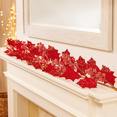 1.2m Red Holly Berry Velvet Garland