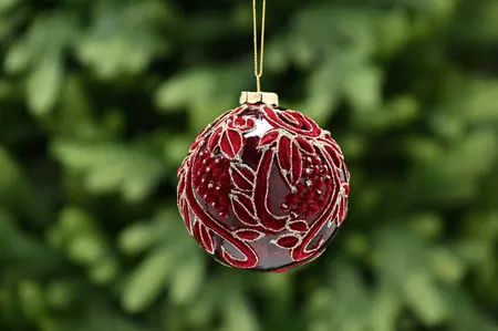 10cm burgundy glass ball-flocked petals