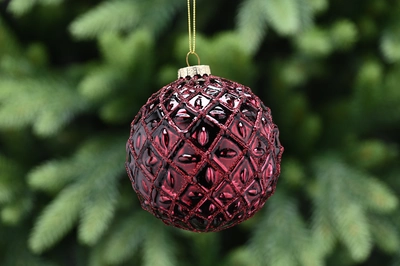 10Cm Burgundy Glass Ball-Red Glitter Diamond