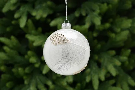 10cm champagne gold glass ball/silver feather