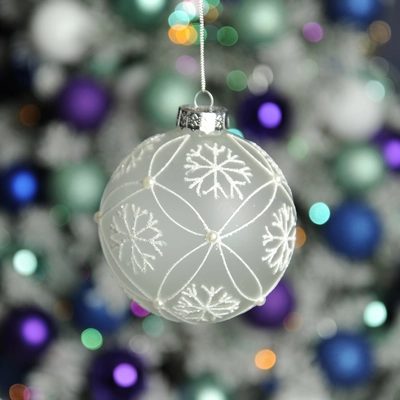 10Cm Frosted Glass Ball With Snowflake - image 2