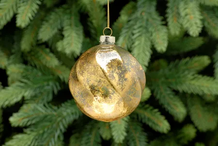 10cm frosted ridged gold swirl glass ball
