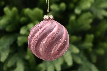 10cm pink crackle swirl glass ball-glitter stripes
