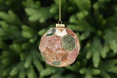 10Cm Pink/Gold/Green Geometric Glass Ball