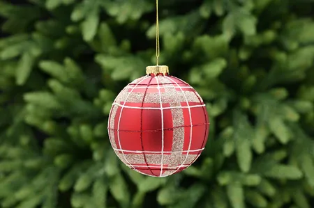 10cm red tartan glass ball