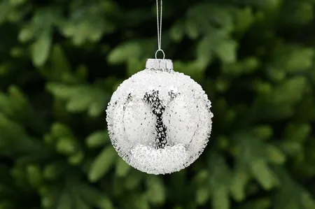 10cm silver glass ball-white encrusted beads