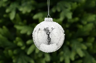 10cm silver glass ball-white encrusted beads