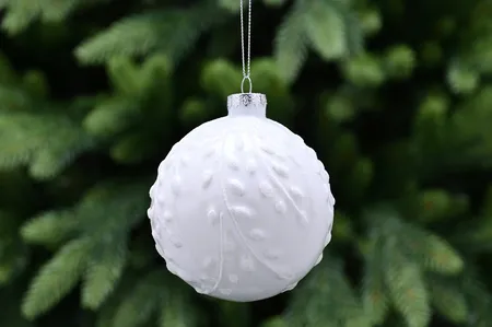 10cm white glass ball-glitter trailing leaves