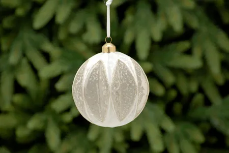 10cm white mercury effect ridged glass ball
