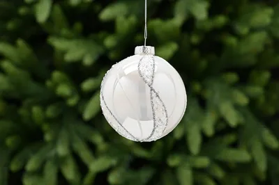 10cm white pearlescent - glitter swirls glass ball