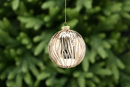 10cm wood effect gold textured glass ball