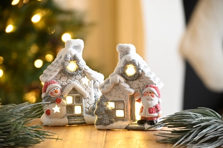 11Cm 2 Asstd Bo Lit Grey House-Santa/Snowman - image 1