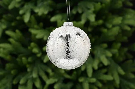 12cm silver glass ball-white encrusted beads