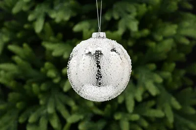 12cm silver glass ball-white encrusted beads