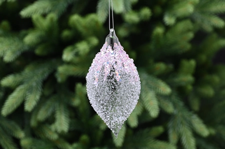 13Cm Clear Glass Teardrop -Pink Glitter Encrusted