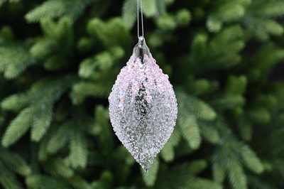 13Cm Clear Glass Teardrop -Pink Glitter Encrusted