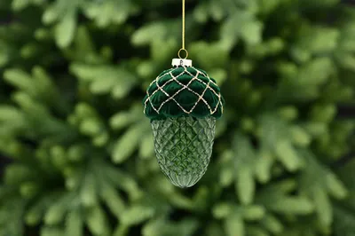 13cm green flocked/green glass pinecone