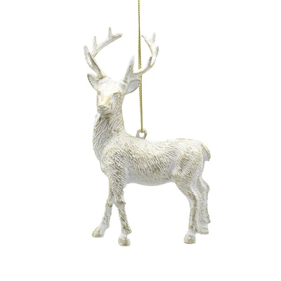 13cm hanging white/brushed gold reindeer