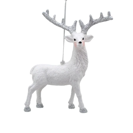 14Cm Hanging Silver/White Glitter Reindeer