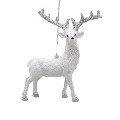 14Cm Hanging Silver/White Glitter Reindeer