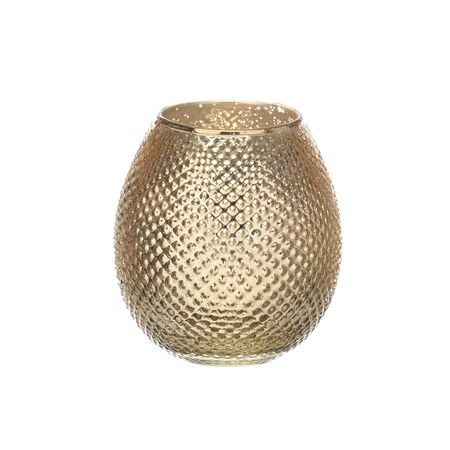 15cm antique gold diamond glass candle holder