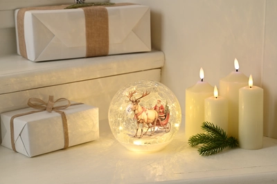 15Cm Bo Lit Crackle Effect Santa Sleigh Ball