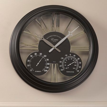 15in Exeter Wall Clock & Thermometer - Black - image 1
