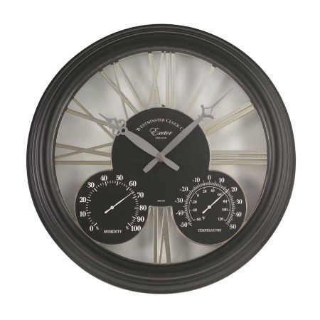15in Exeter Wall Clock & Thermometer - Black - image 3