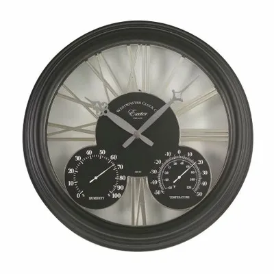 15in Exeter Wall Clock & Thermometer - Black - image 3