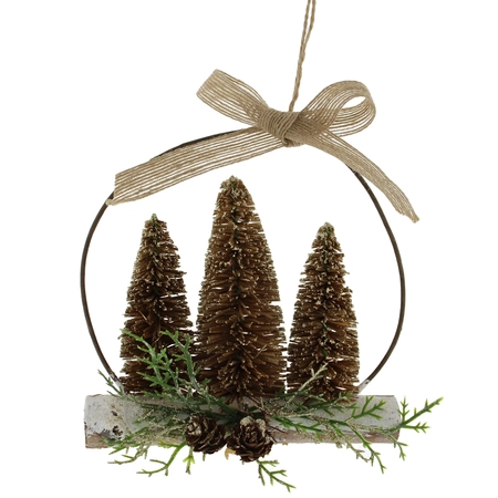 16Cm Green Bristle Trees On Metal Wreath