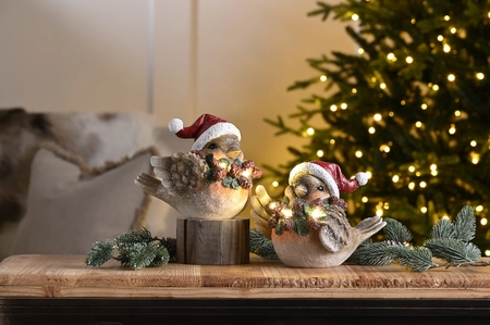 18Cm 2 Asstd Bo Lit Polyresin Robins In Santa Hat - image 1