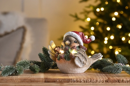 18Cm 2 Asstd Bo Lit Polyresin Robins In Santa Hat - image 2