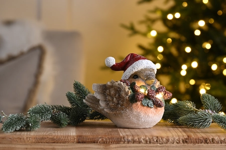18Cm 2 Asstd Bo Lit Polyresin Robins In Santa Hat - image 3