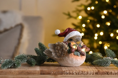 18Cm 2 Asstd Bo Lit Polyresin Robins In Santa Hat - image 3