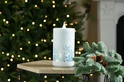 18cm bo spinning blue snowflake candle