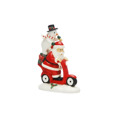 18cm polyresin santa/snowman on scooter