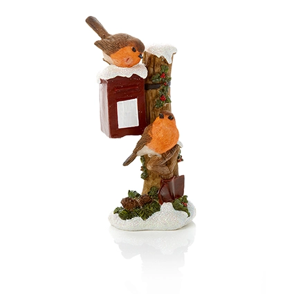18Cm Robins On Post Box Ornament