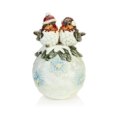 19Cm B-O Lit Polyresin Robin On Snowball