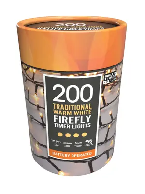200 White Firefly Timer Battery Lights