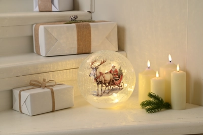 20Cm Bo Lit Crackle Effect Santa Sleigh Ball