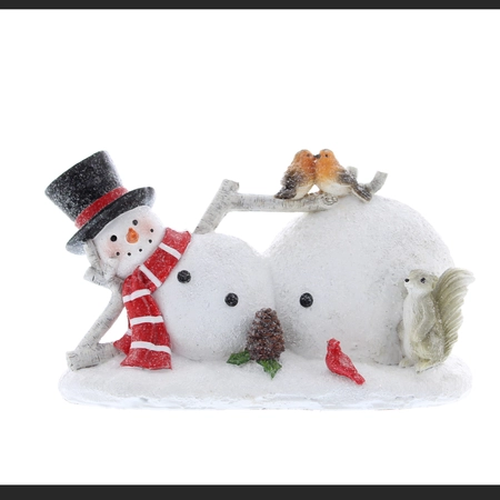 20cm ceramic lying snowman with red striped scarf