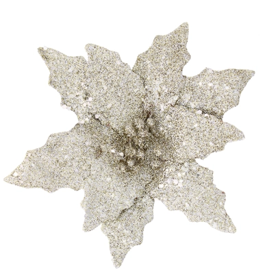 20Cm Champagne Gold Glitter Clip On Poinsettia - image 2