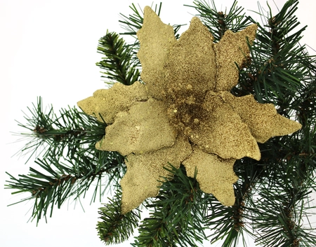 20Cm Classic Gold Glitter Clip On Poinsettia