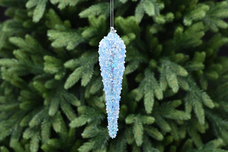 20Cm Hanging Blue / White Encrusted Glass Icicle