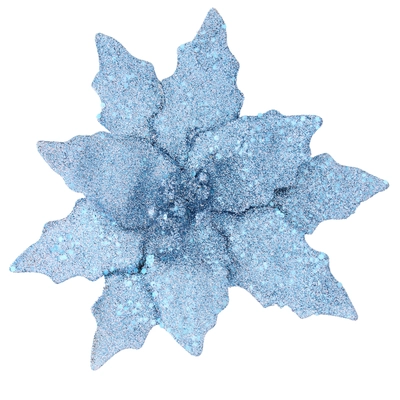 20Cm Ice Blue Glitter Clip On Poinsettia - image 2