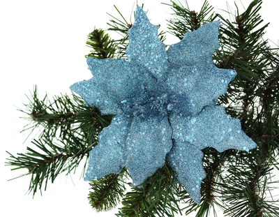 20Cm Ice Blue Glitter Clip On Poinsettia - image 2