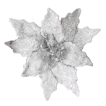 20Cm Silver Glitter Clip On Poinsettia - image 1