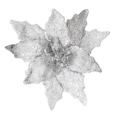 20Cm Silver Glitter Clip On Poinsettia - image 2
