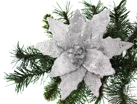 20Cm Silver Glitter Clip On Poinsettia - image 2