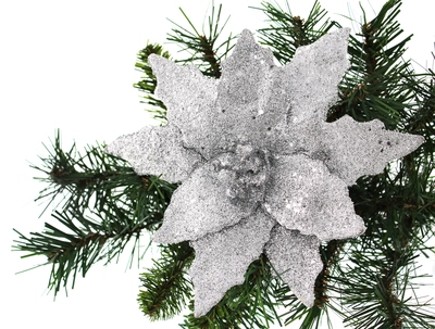 20Cm Silver Glitter Clip On Poinsettia - image 2